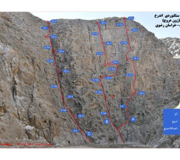 کروکی مسیر دیواره های سنگنوردی آوا ، عروج و تنوره عروج - سایت سنگنوردی اندرخ